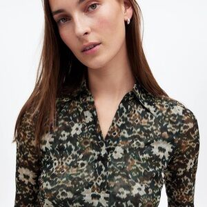 Madewell Black and Green Fitted Long Sleeve sheer Polo Shirt